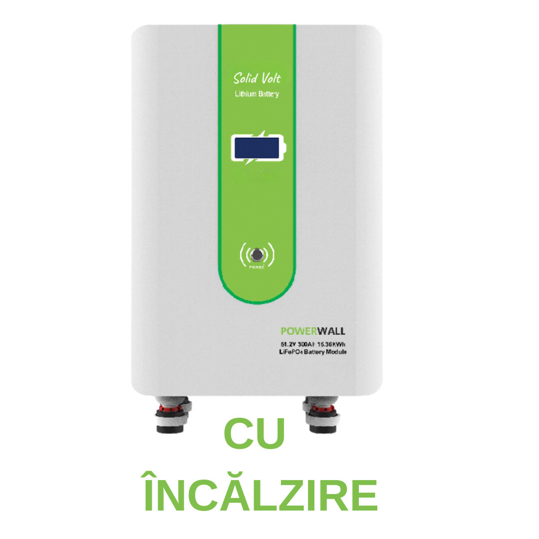 Acumulator LiFePO4 15.36kWh Solid Volt CU INCALZIRE - 51.2V 300Ah, BMS Smart si Display pe baterie Low Voltage