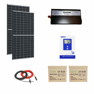 Sistem/kit fotovoltaic 2 x panou solar 410W + controller MPPT 40A + invertor sinus pur 3000W Long Life + baterii/acumulatori GEL de 55Ah + conectori si cablu