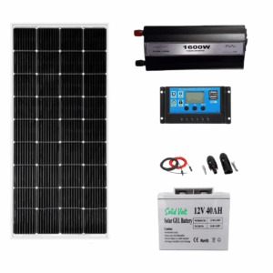 Sistem/kit fotovoltaic panou solar 200W + controller 30A + invertor sinus pur 1600W Long Life + baterie/acumulator 40Ah + conectori si cablu