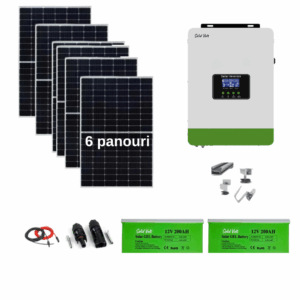 Sistem/kit fotovoltaic cu panouri solare 460W + Invertor hibrid 3kW 24V+ baterii solare 200Ah Solid Volt+ conectori si cablu + structura