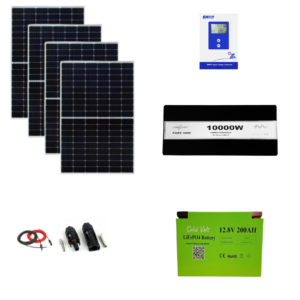 Sistem fotovoltaic OFF-GRID complet cu 4 panouri de 460W, baterie LiFePO4 200Ah si invertor SINUS PUR 10000W Long Life, panouri solare