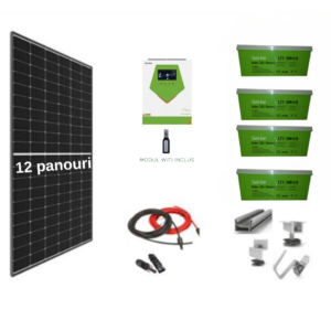 Sistem OFF-GRID complet 5.6 KW instalat panouri fotovoltaice cu baterii si invertor HIBRID sinus pur Solid Volt de 6.5kw pe 48V, panou solar