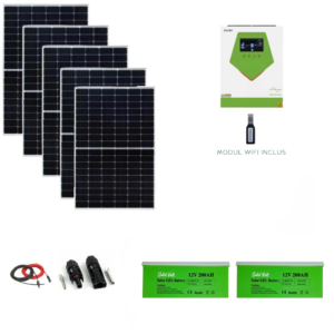 Sistem/kit fotovoltaic cu 5 panouri solare 460W + Invertor hibrid Solid Volt + baterii solare 200Ah Solid Volt+ conectori si cablu